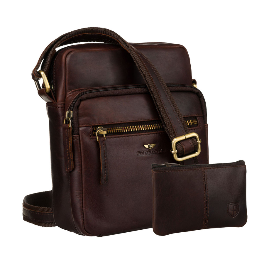 Pánska hnedá kožená crossbody taška Peterson + puzdro na kľúče
