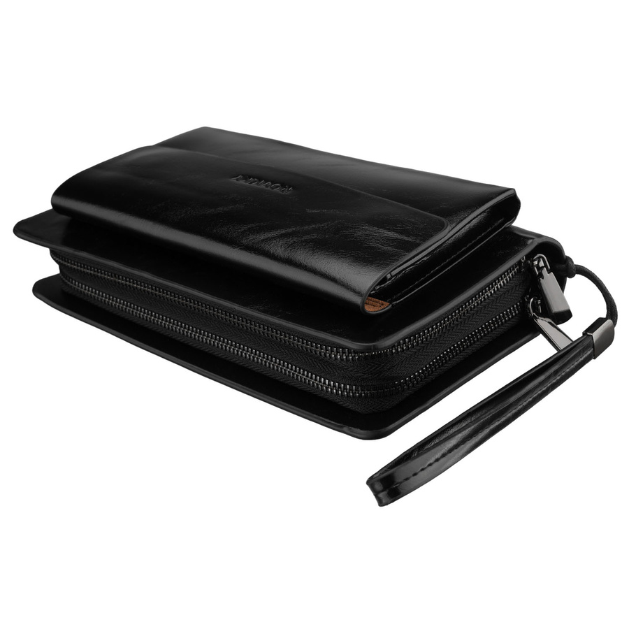 Saszetka męska ze skóry ekologicznej w czarnym kolorze, dwukomorowa - Rovicky
