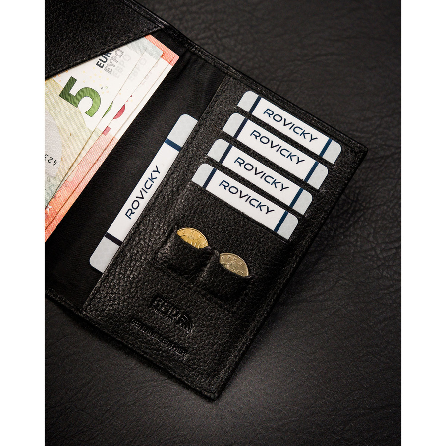Czarne etui na karty i paszport bez zapięcia zewnętrznego wykonane ze skóry naturalnej - 4U Cavaldi