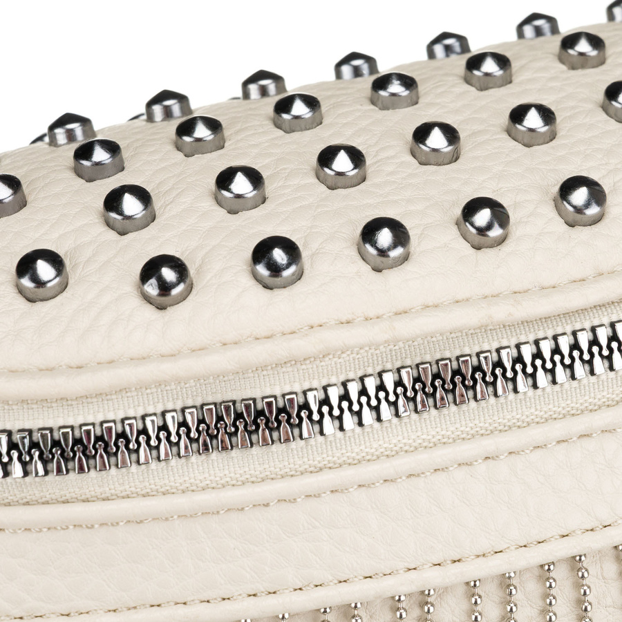 Modna saszetka damska wykonana ze skóry ekologicznej w jasnobeżowym kolorze, zamykana suwakiem - Peterson