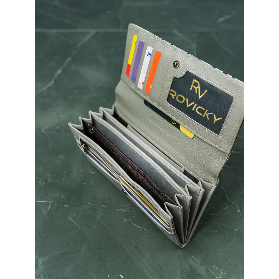 Duży portfel damski w kwiaty wykonany ze skóry naturalnej i ekologicznej - 4U Cavaldi