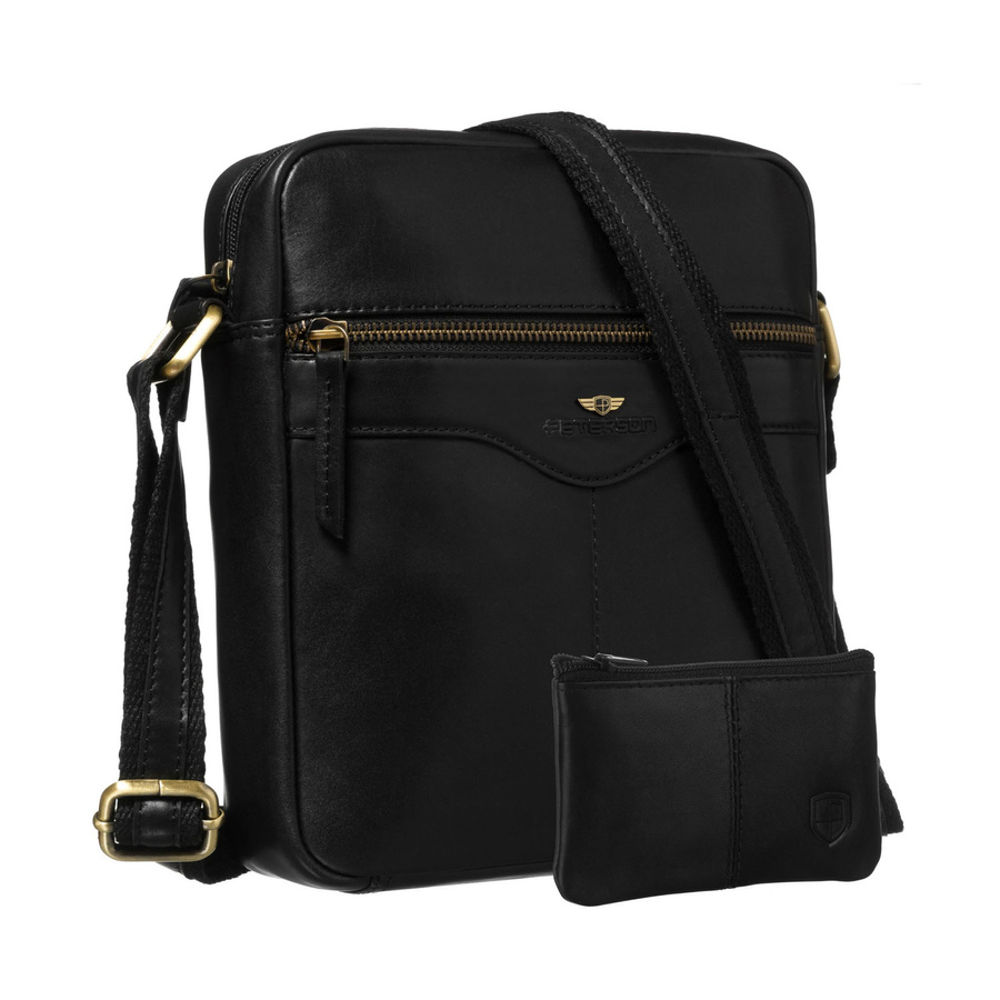 Čierna pánska kožená crossbody taška s jednou komorou – elegantný doplnok pre každý deň