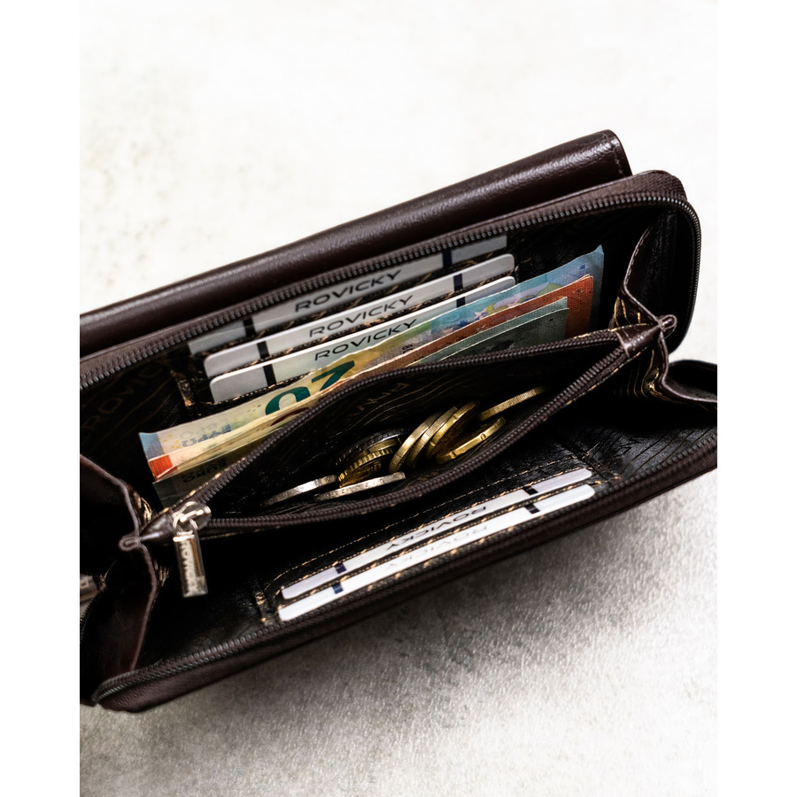 Skórzana, brązowa saszetka męska z systemem RFID - Rovicky