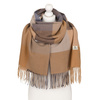 Dwustronny szalik damski z frędzlami w dominującym kolorze khaki - Peterson