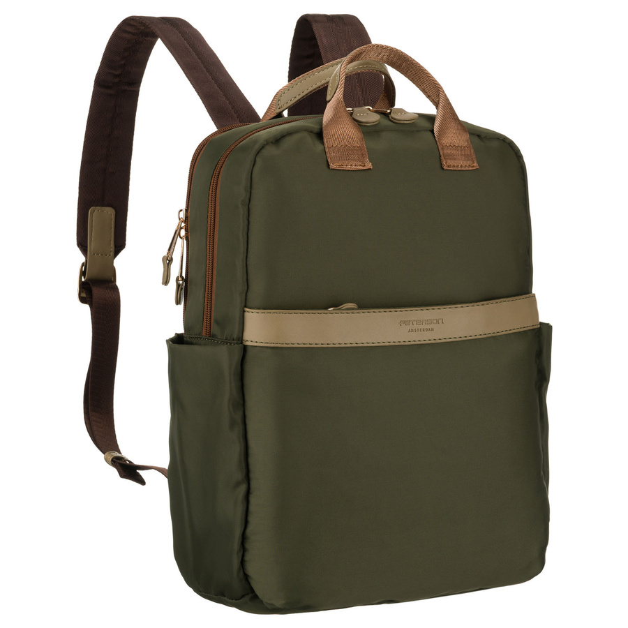 Dámsky zelený nylonový batoh so zipsom a pásom na kufor – Peterson