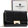 Poziomy portfel damski wykonany ze skóry ekologicznej w czarnym kolorze, zamykany na zatrzask - Peterson