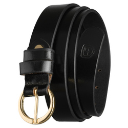 Skórzany pasek damski w czarnym kolorze ze złotą, klasyczną klamrą - Peterson