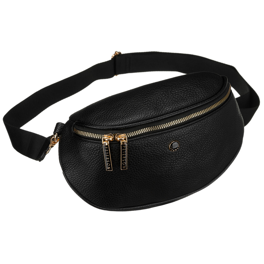 Praktyczna, miejska nerka damska ze skóry ekologicznej w czarnym kolorze, jednokomorowa - Peterson