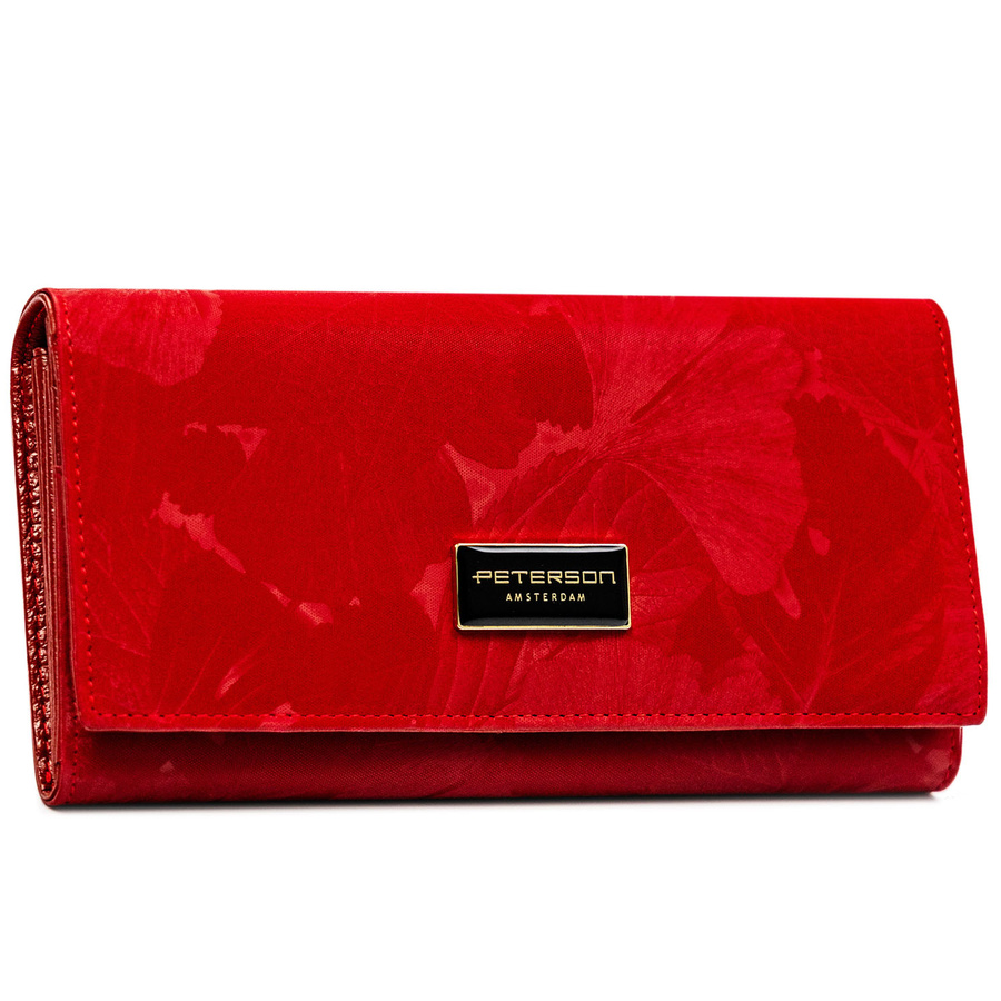 Czerwony portfel damski ze skóry naturalnej i ekologicznej zamykany zatrzaskiem - Peterson
