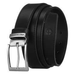 Czarny, szeroki pasek męski wykonany ze skóry naturalnej - Peterson