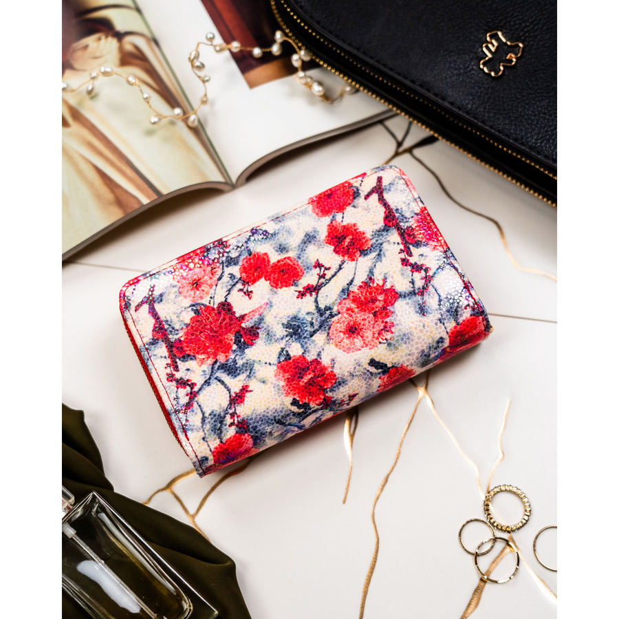 Modny, kolorowy portfel damski ze skóry ekologicznej w kwiaty - Peterson