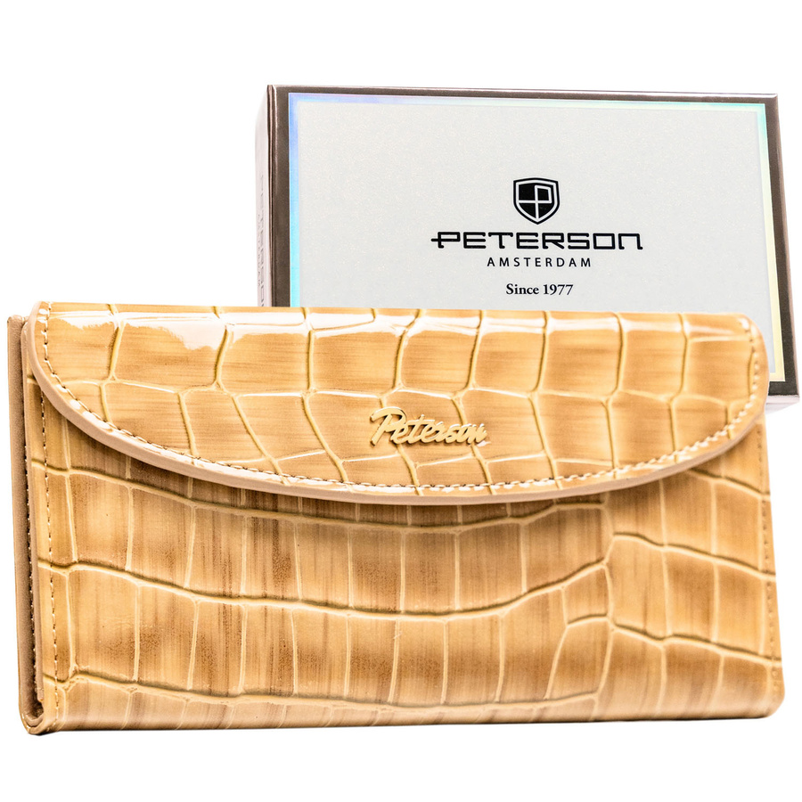 Dámska béžová peňaženka z ekologickej kože s krokodíliou textúrou a magnetickým zapínaním Peterson
