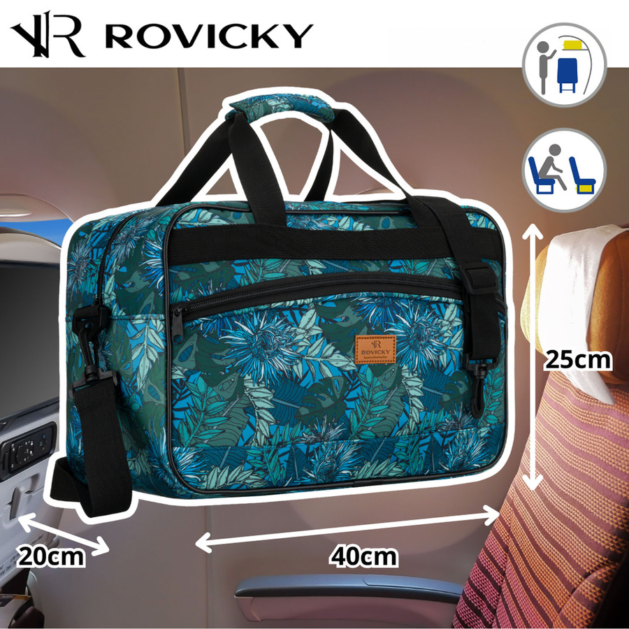 Priestranná cestovná taška do lietadla s USB portom a popruhom ROVICKY