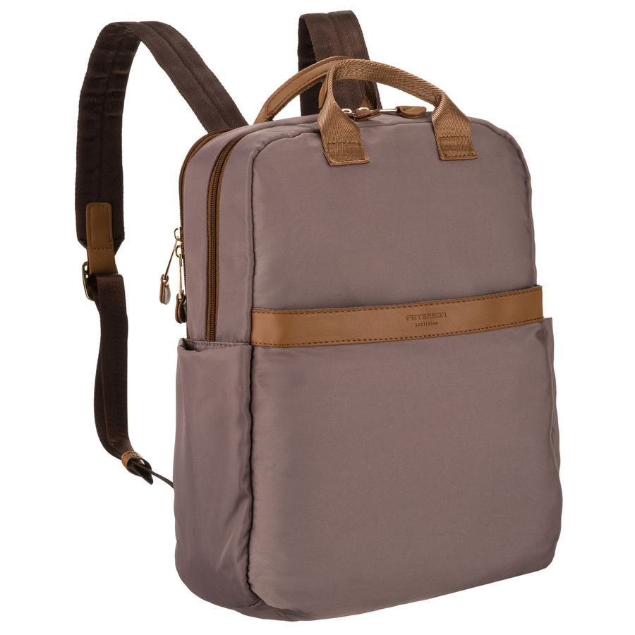Nylonowy, beżowy plecak damski na regulowanych szelkach zamykany suwakiem - Peterson