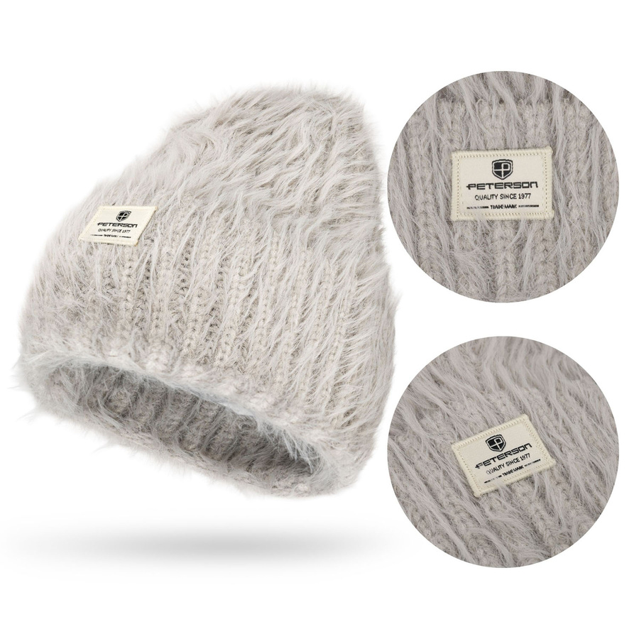 Zimowa, szara czapka damska beanie wykonana z nylonu - Peterson