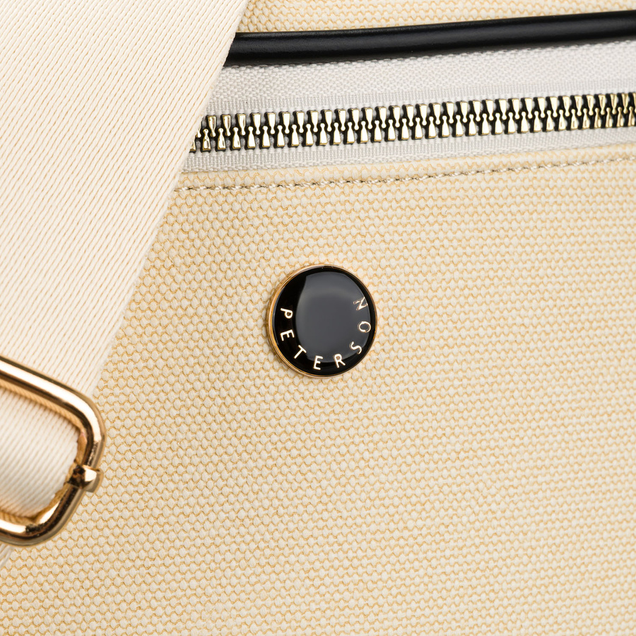 Saszetka damska w kolorze ecru z czarnymi elementami, wykonana z materiału syntetycznego - Peterson