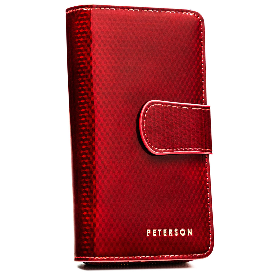 Pionowy portfel damski z lakierowanej skóry naturalnej w czerwonym kolorze - Peterson