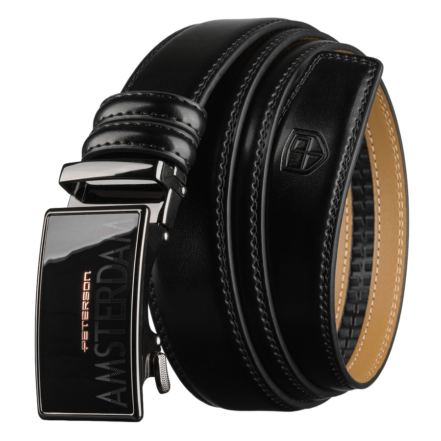 Pánsky kožený opasok čierny s automatickou prackou Peterson