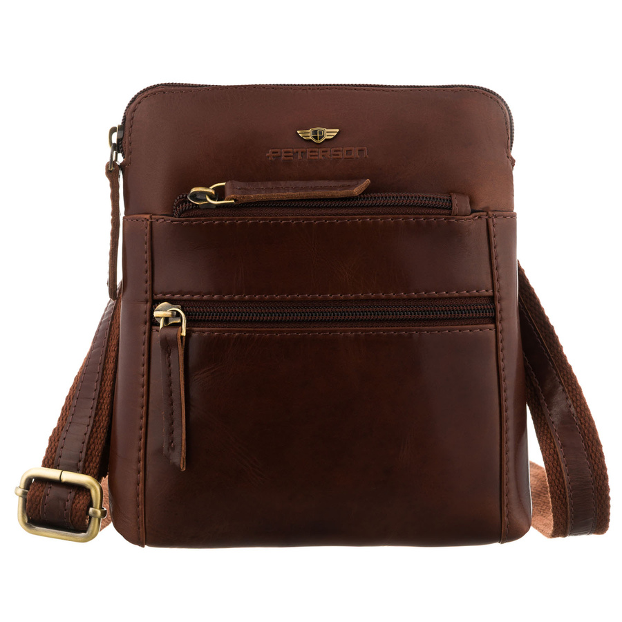 Elegancka, brązowa listonoszka męska ze skóry naturalnej z etui w zestawie - Peterson