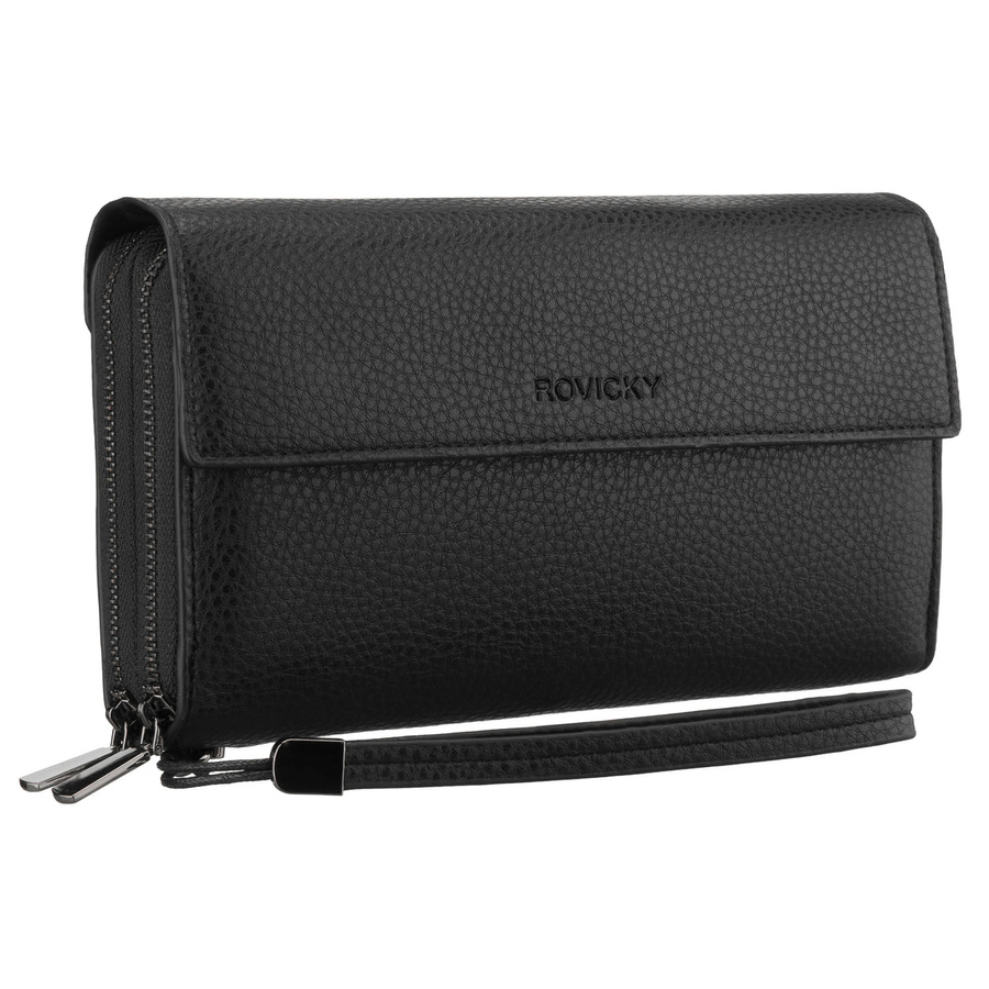 Čierna pánska príručná crossbody taška na dokumenty z ekologickej kože – Rovicky