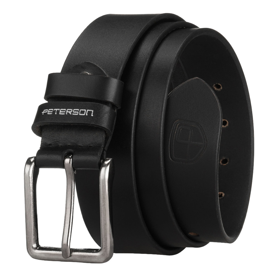 Pánsky kožený opasok s klasickou kovovou prackou – čierny