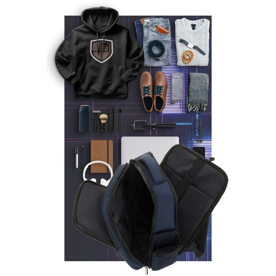 Granatowy plecak podróżny z kieszenią na laptopa do 14 cali - Peterson