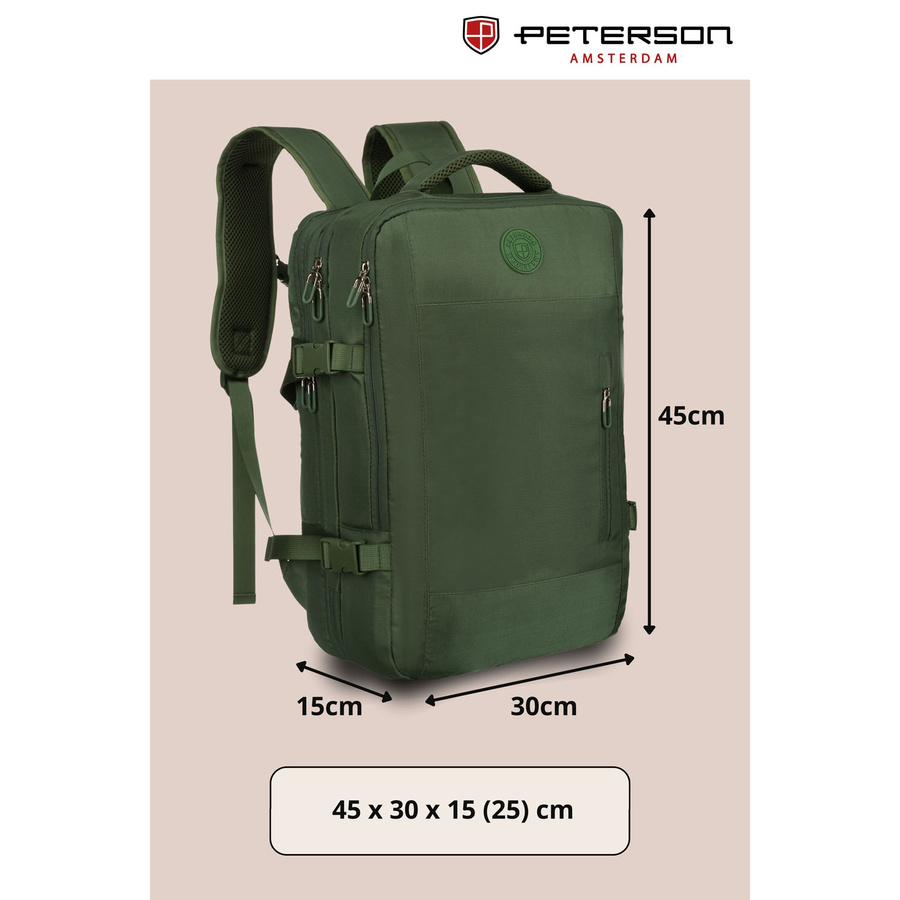 Zielony plecak podróżny z miejscem na laptopa i portem USB - Peterson
