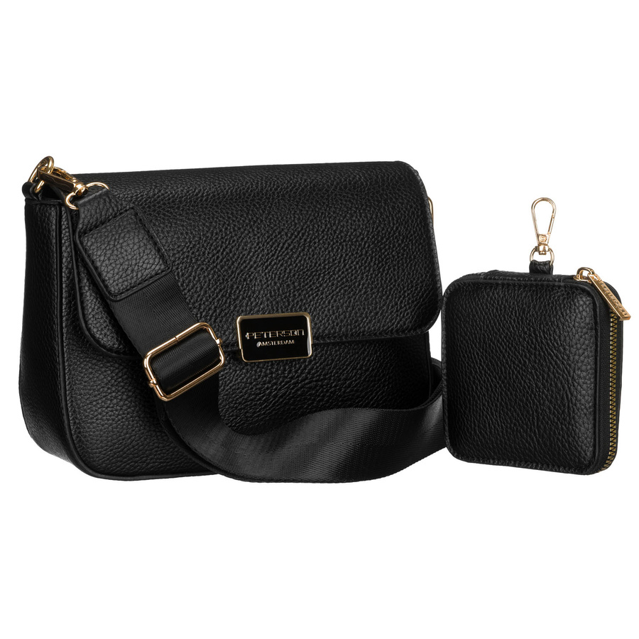 Czarna listonoszka damska na ramię ze skóry ekologicznej z etui w zestawie - Peterson