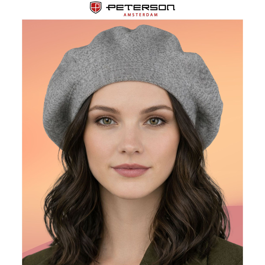 Stylowy beret damski wykonany z akrylu w szarym kolorze - Peterson