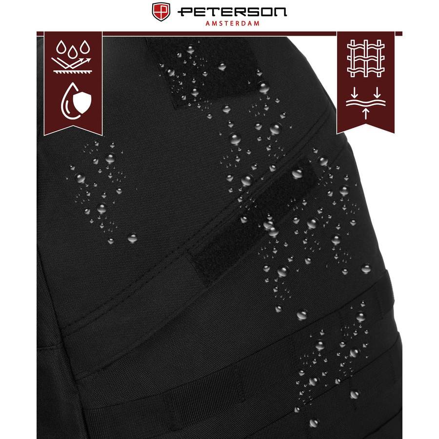 Czarny plecak militarny zawieszony na regulowanych szelkach, trzykomorowy - Peterson