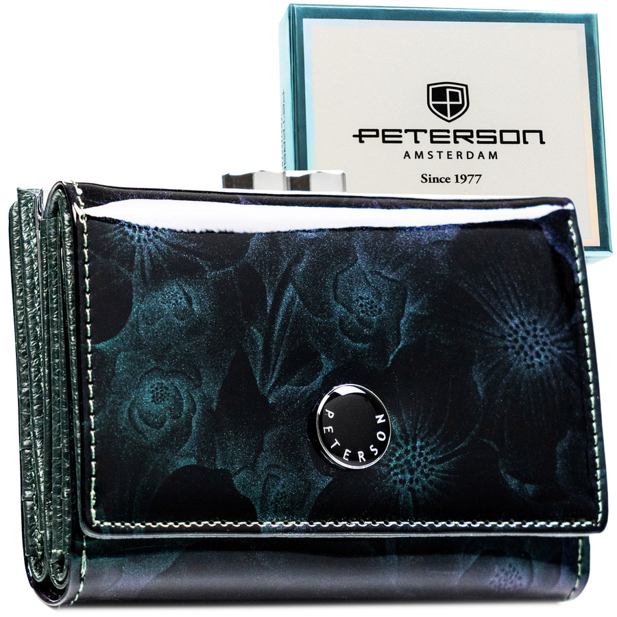 Dámska peňaženka z lakovanej prírodnej a ekologickej kože v zelenej farbe – Peterson