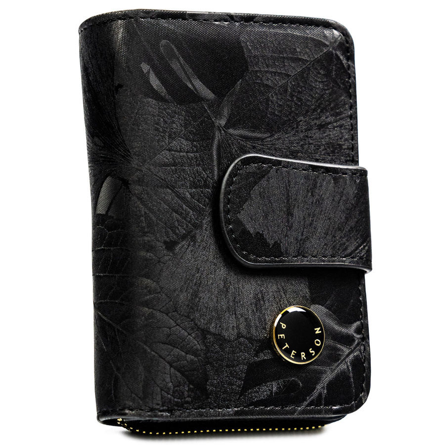Portfel w orientacji pionowej wykonany ze skóry naturalnej i ekologicznej w czarnym kolorze - Peterson