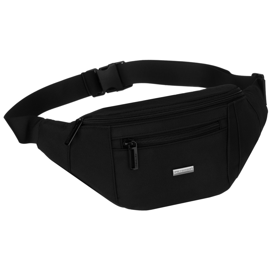 Pánska čierna crossbody taška/ľadvinka s vonkajšími vreckami na zips – elegantný mestský štýl