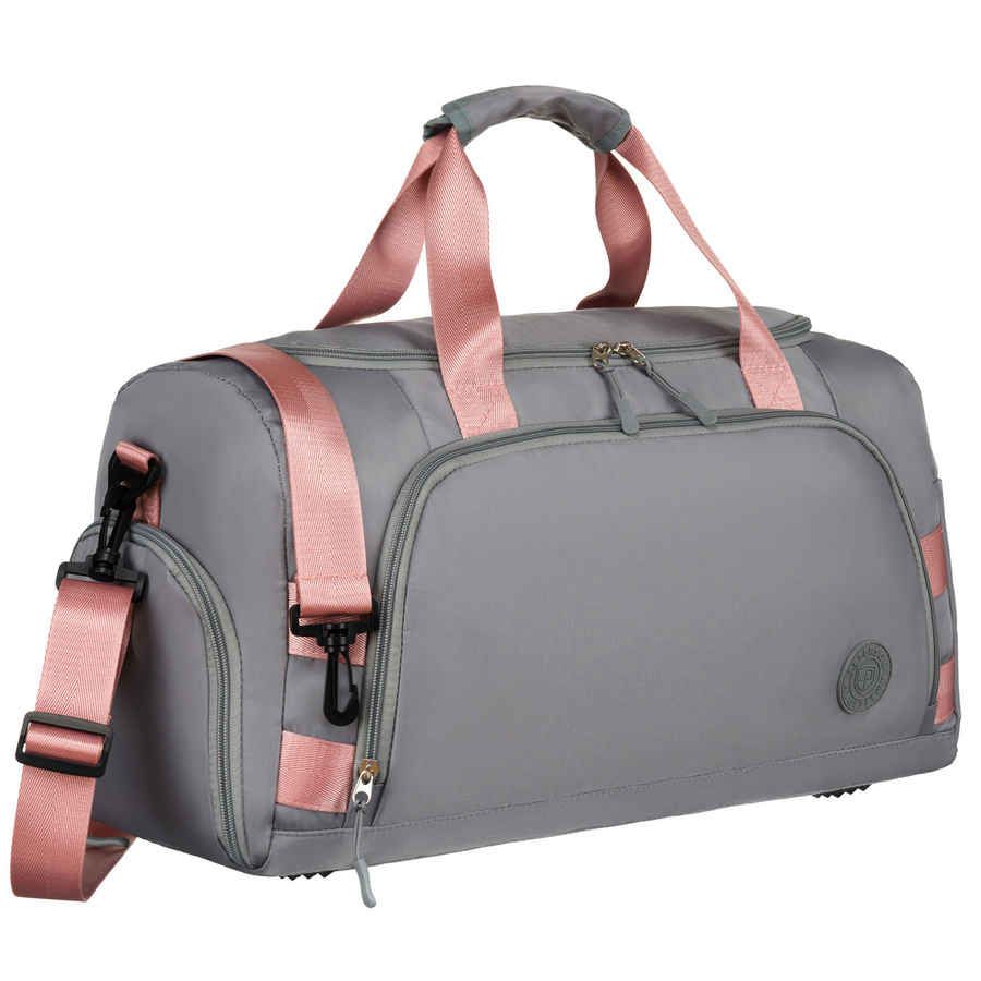 Šedo-ružová víkendová cestovná taška s komorou na obuv a uchytením na kufor - Peterson