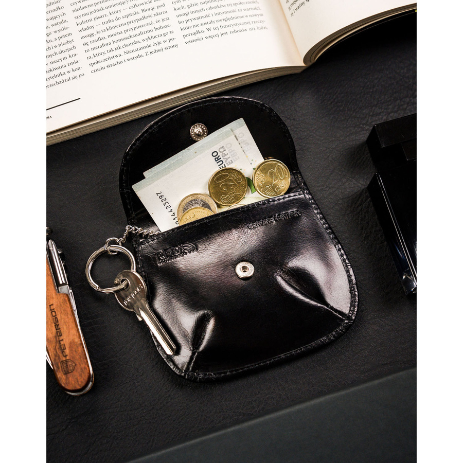 Skórzane, czarne etui na klucze z portmonetką damską - 4U Cavaldi