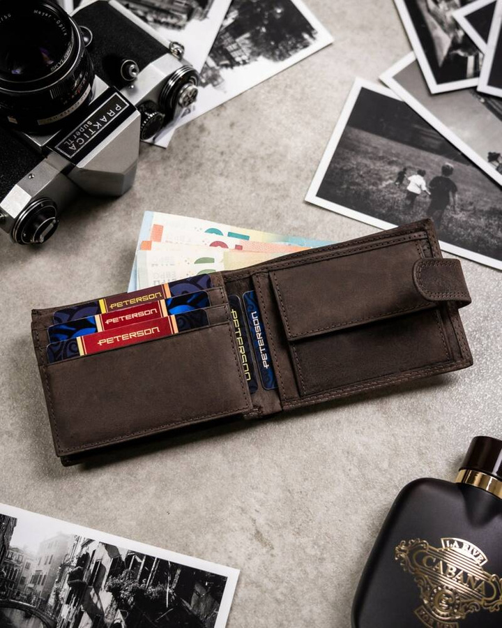 Leather wallet & key ring set PETERSON PTN SET-M-N003L