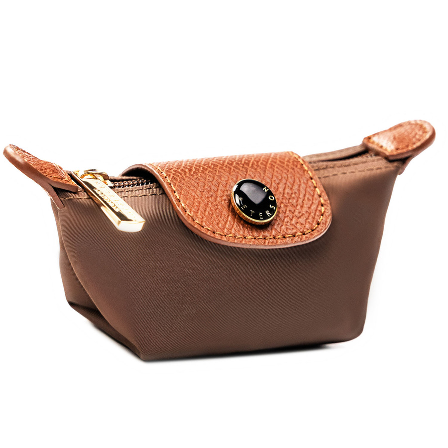 Etui na klucze z poliestru i skóry ekologicznej w brązowym kolorze, zamykane na zatrzask i suwak - Peterson