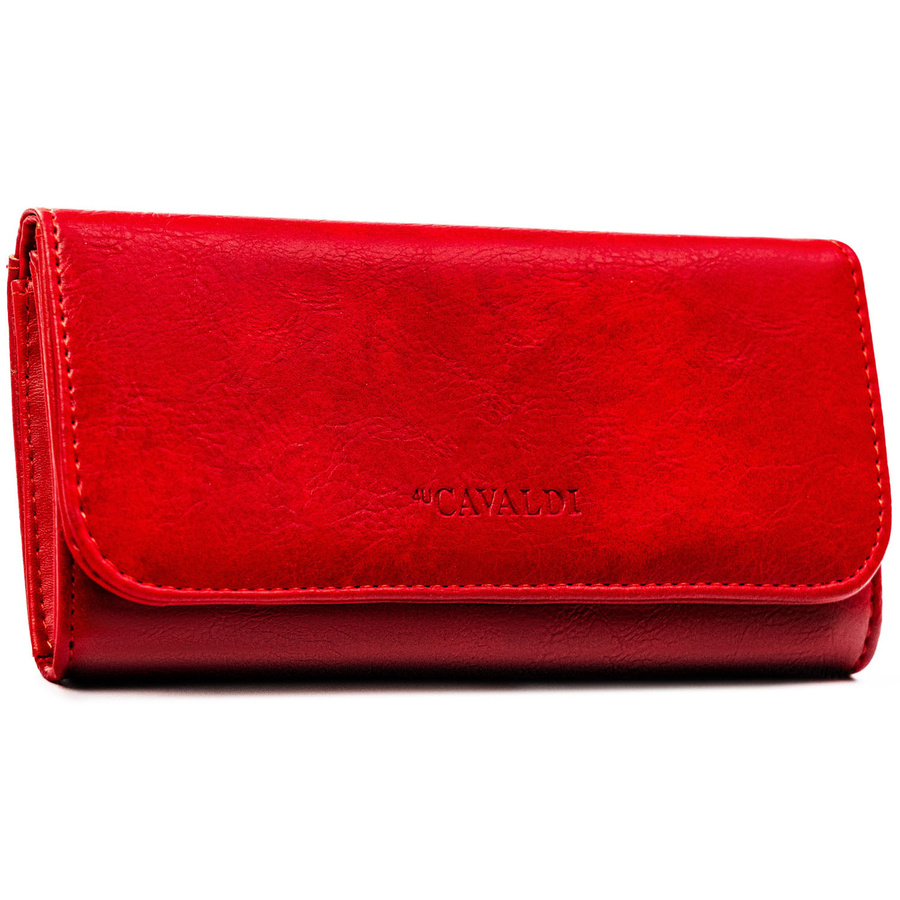 Czerwony, duży portfel damski ze skóry ekologicznej zamykany zatrzaskiem - 4U Cavaldi