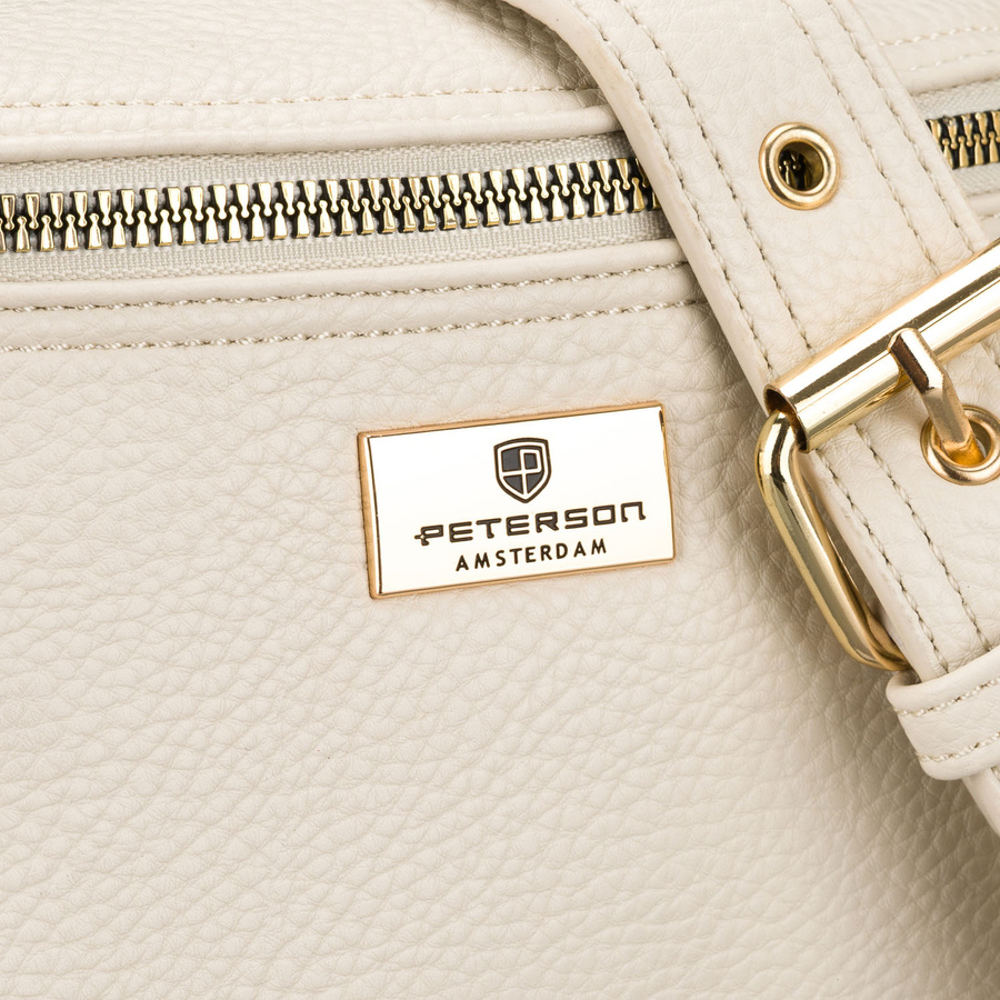 Beżowa saszetka damska ze skóry ekologicznej zamykana suwakiem - Peterson