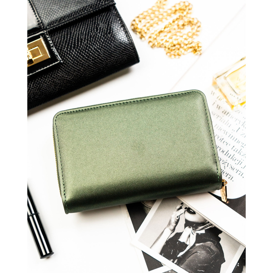 Portfel damski ze skóry ekologicznej w zielonym kolorze wyposażony w system RFID - Peterson