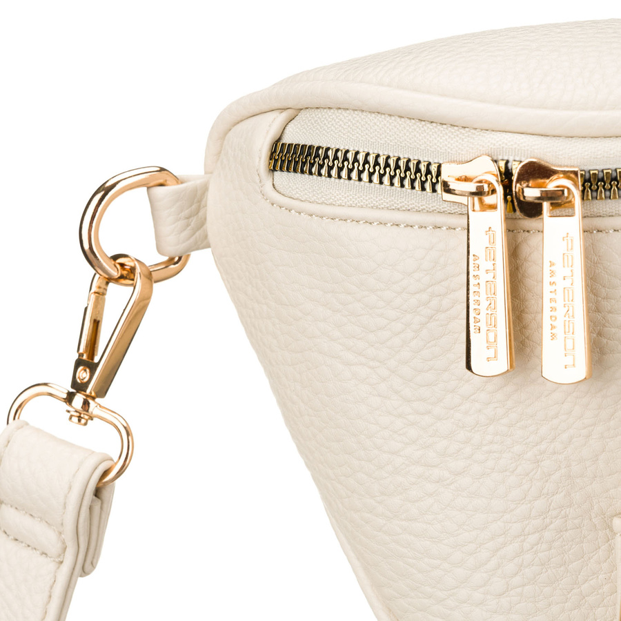 Jasnobeżowa saszetka damska ze skóry ekologicznej zamykana suwakiem - Peterson