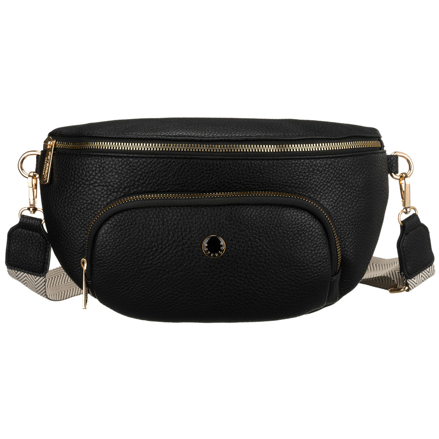 Miejska, czarna nerka damska ze skóry ekologicznej zawieszona na regulowanym pasku - Peterson