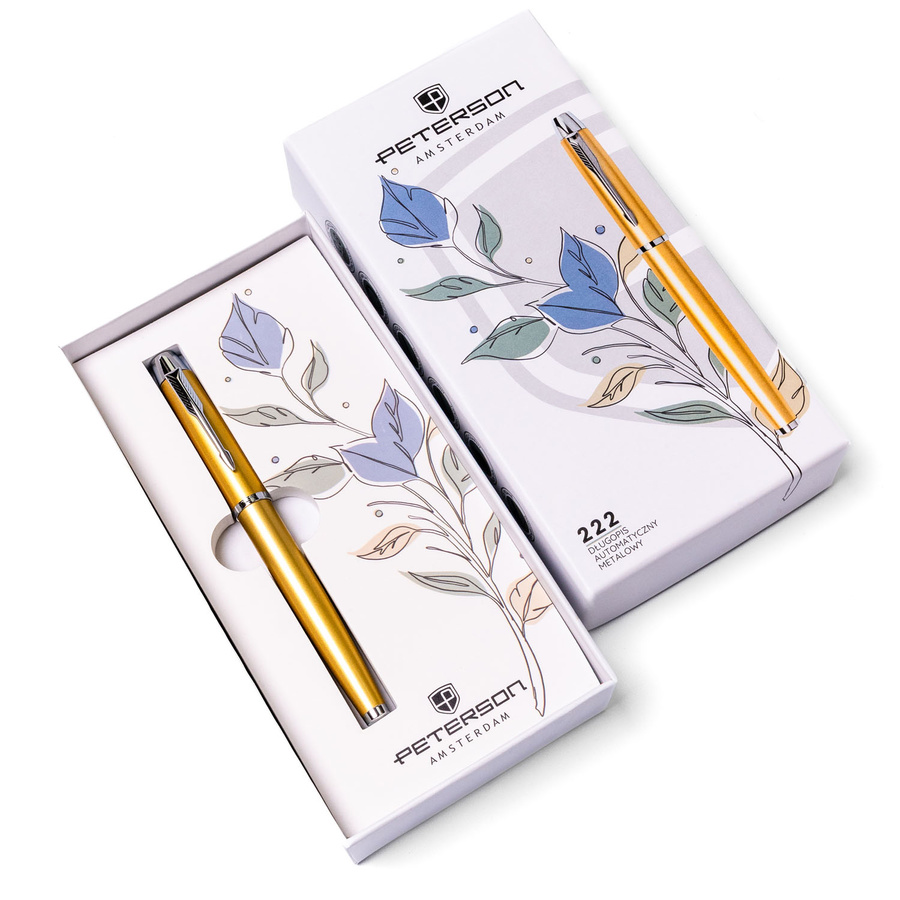 Żółto-srebrny długopis metalowy z czarnym wkładem - Peterson
