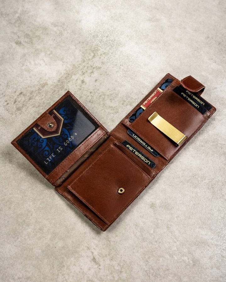 Leather wallet+case+key ring set PETERSON PTN SET3-N78L-VT