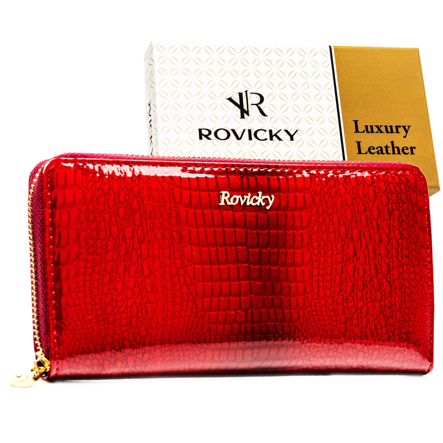 Dámska lakovaná kožená peňaženka typu puzdro v červenej farbe so zapínaním na zips – Rovicky