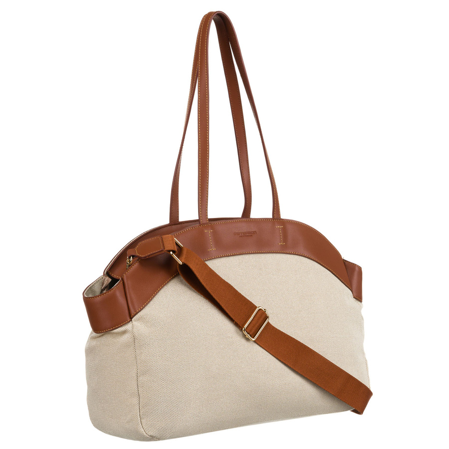 Veľká béžovo-hnedá dámska kabelka z kože a nylonu s organizérom – Peterson