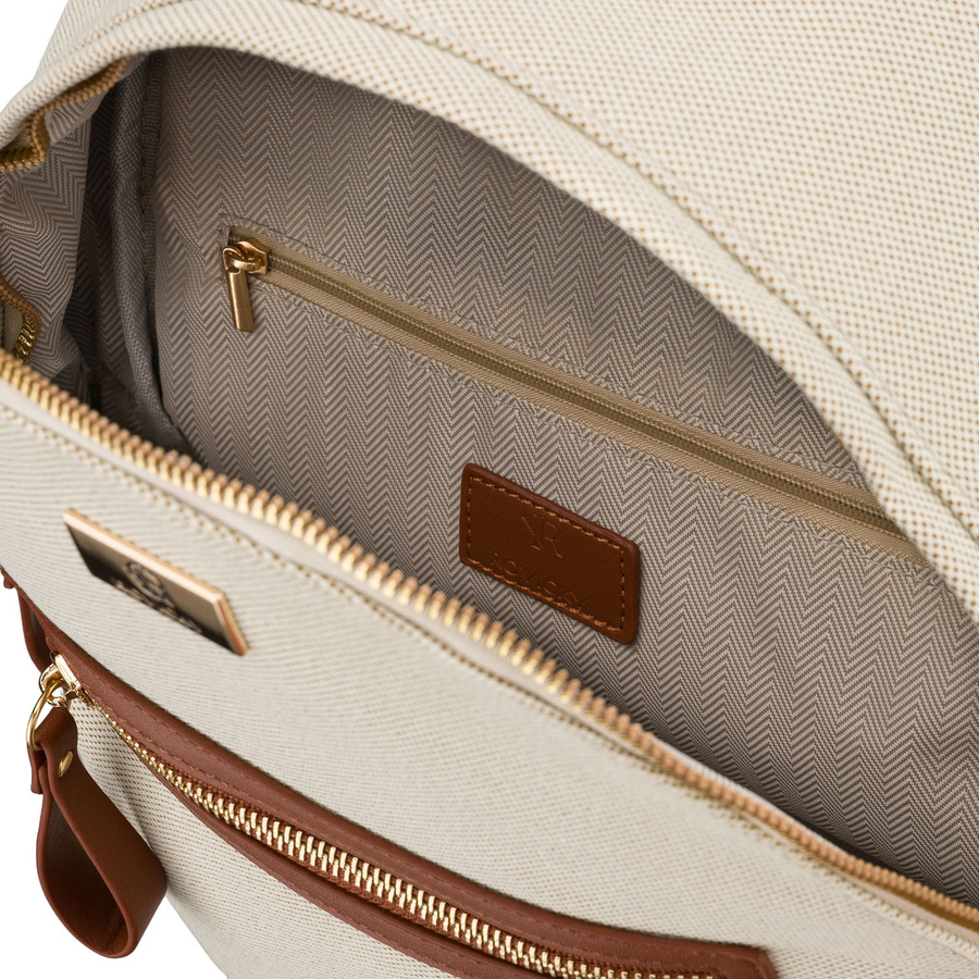 Płócienny plecak damski w beżowo-brązowym kolorze z kieszenią zewnętrzną - Rovicky