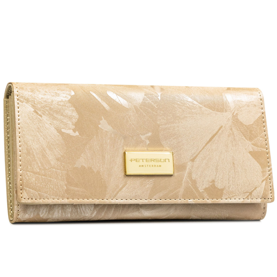 Beżowy portfel damski ze skóry naturalnej i ekologicznej zamykany zatrzaskiem - Peterson