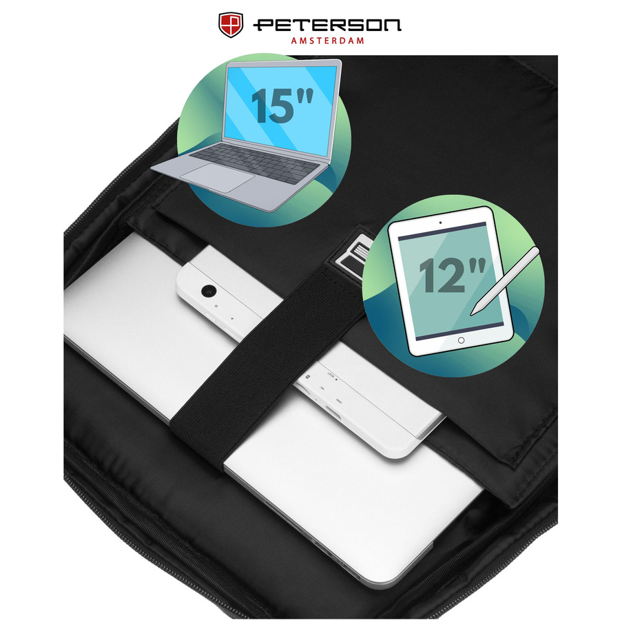 Plecak podróżny z poliestru w czarnym kolorze z miejscem na laptopa - Peterson