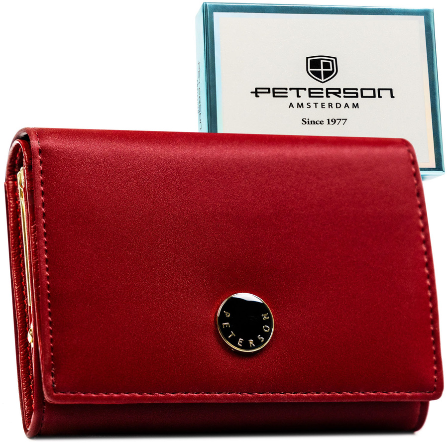 Červená dámska kožená peňaženka s RFID ochranou a dvojitým priečinkom na mince - Peterson